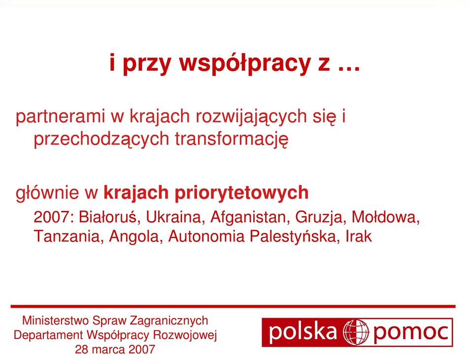 priorytetowych 2007: Białoruś, Ukraina, Afganistan,