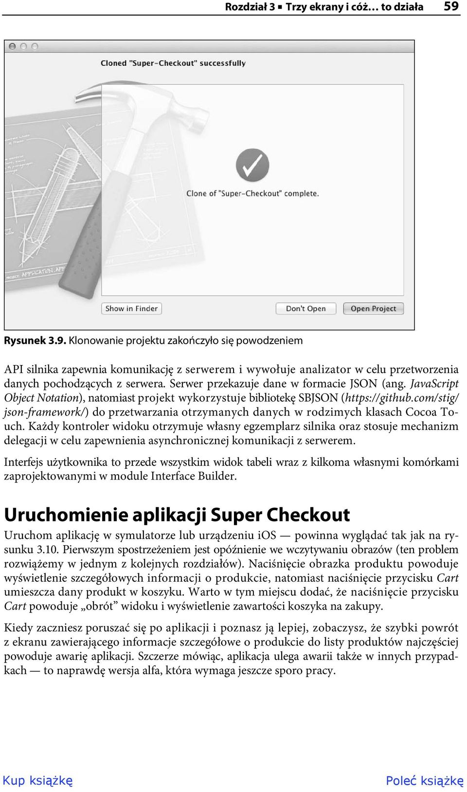 Serwer przekazuje dane w formacie JSON (ang. JavaScript Object Notation), natomiast projekt wykorzystuje bibliotekę SBJSON (https://github.