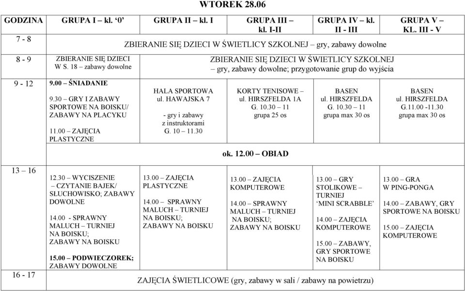 30 12.30 WYCISZENIE 14.00 - SPRAWNY MALUCH TURNIEJ ; ZABAWY 14.00 SPRAWNY MALUCH TURNIEJ ; ZABAWY 14.