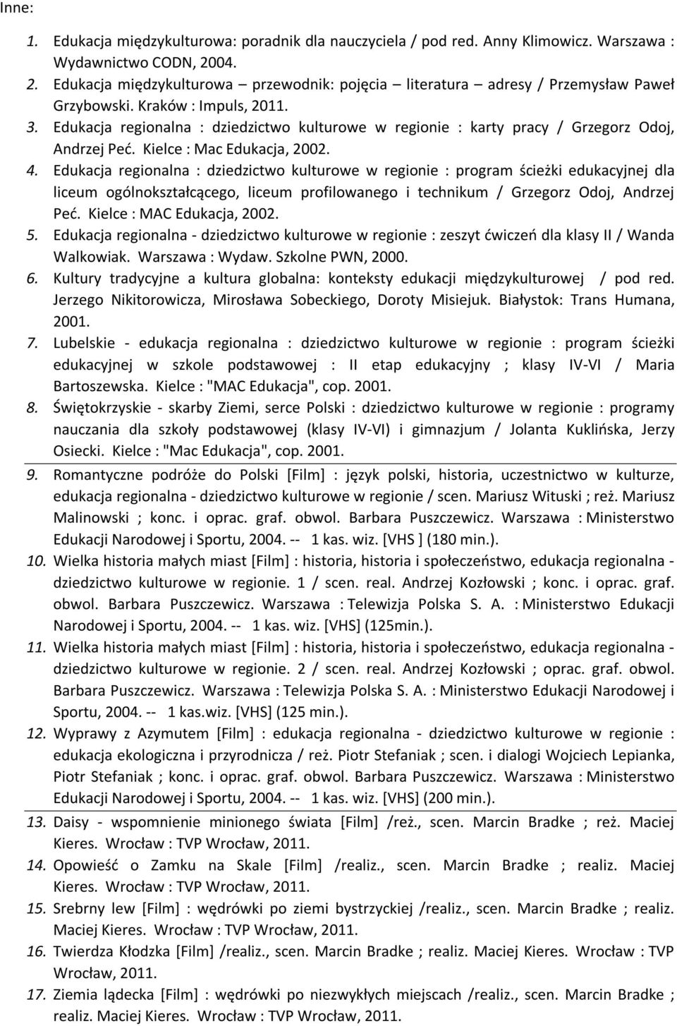 Edukacja regionalna : dziedzictwo kulturowe w regionie : karty pracy / Grzegorz Odoj, Andrzej Peć. Kielce : Mac Edukacja, 2002. 4.