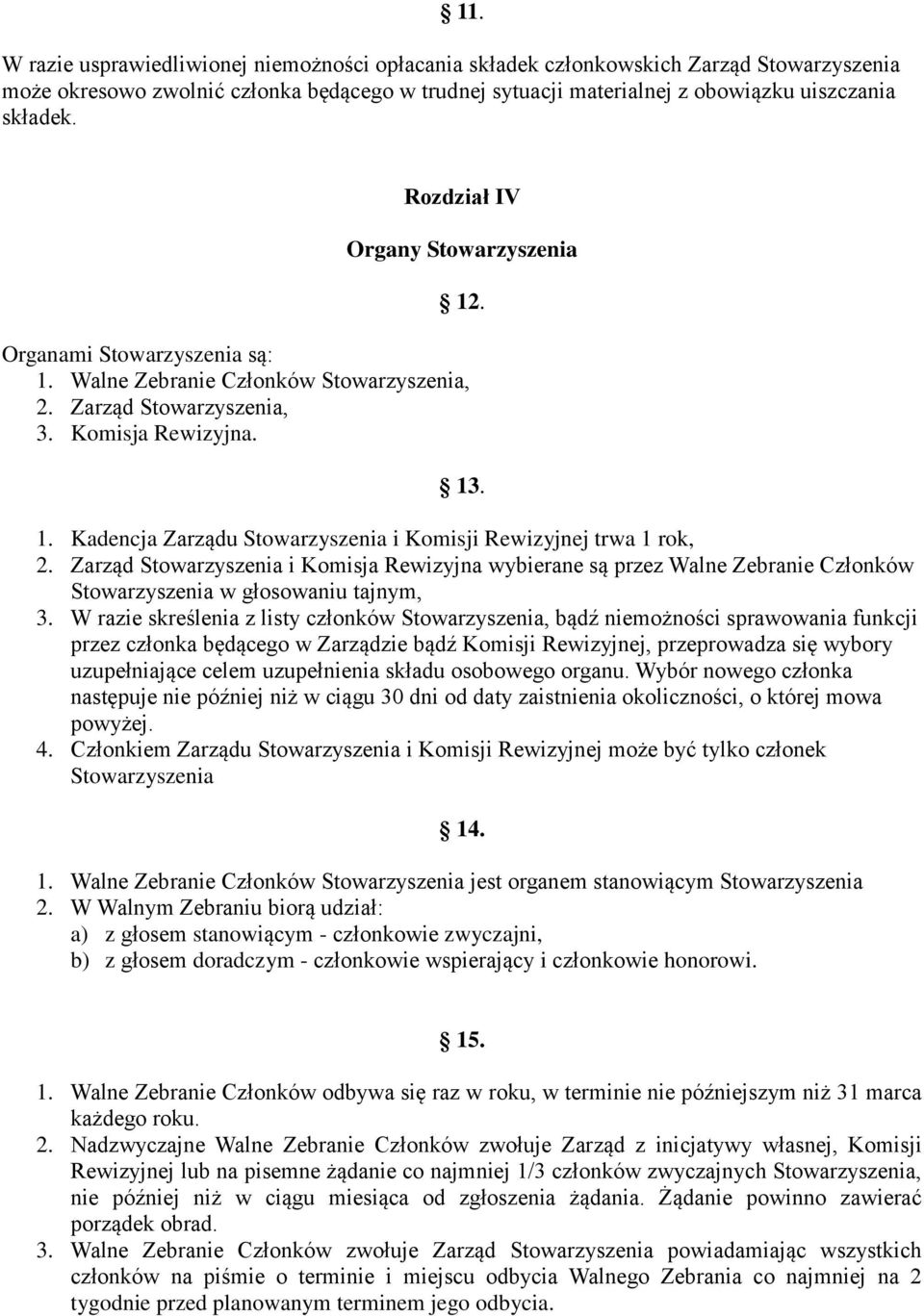 Zarząd Stowarzyszenia i Komisja Rewizyjna wybierane są przez Walne Zebranie Członków Stowarzyszenia w głosowaniu tajnym, 3.