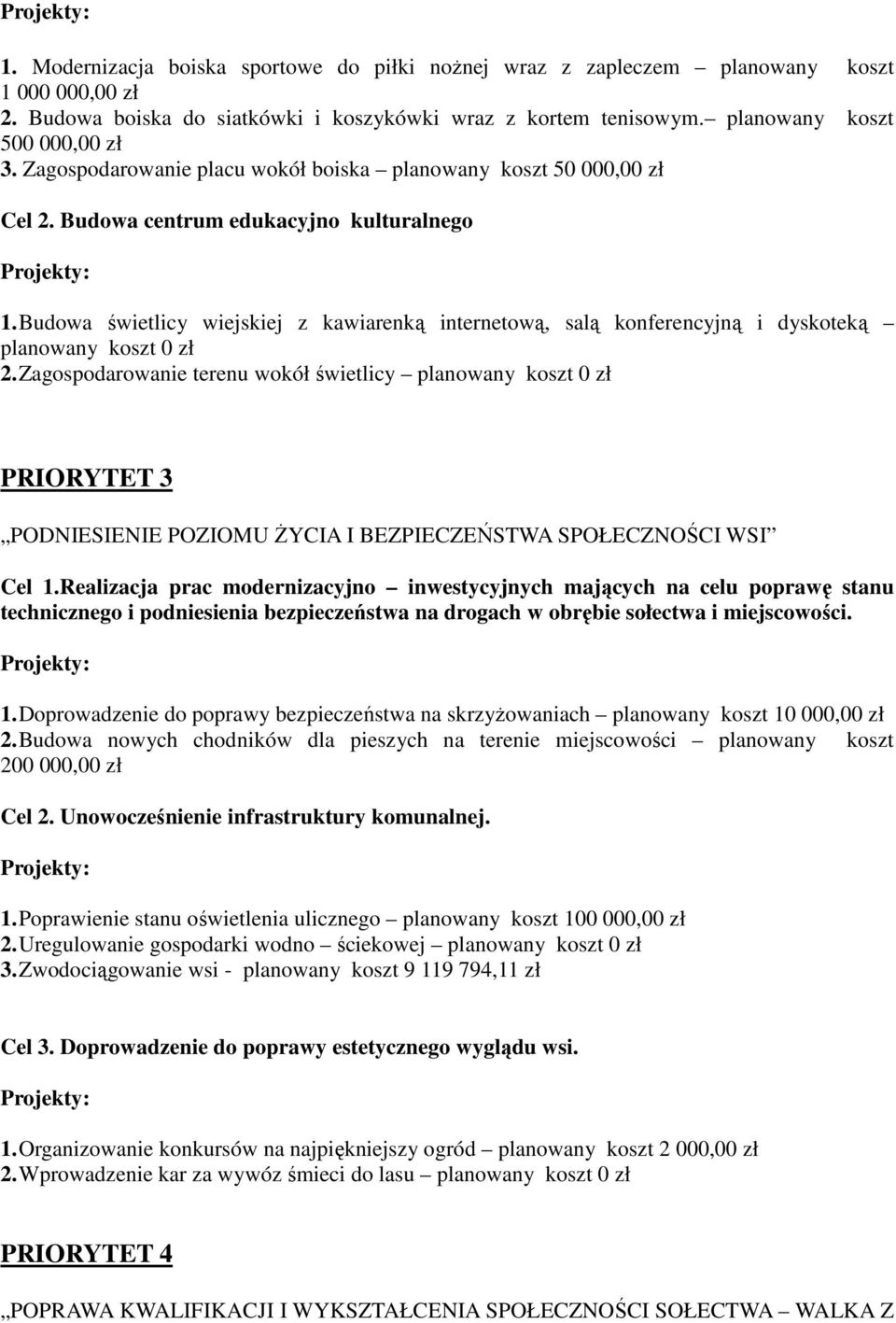 Budowa świetlicy wiejskiej z kawiarenką internetową, salą konferencyjną i dyskoteką planowany koszt 0 zł 2.