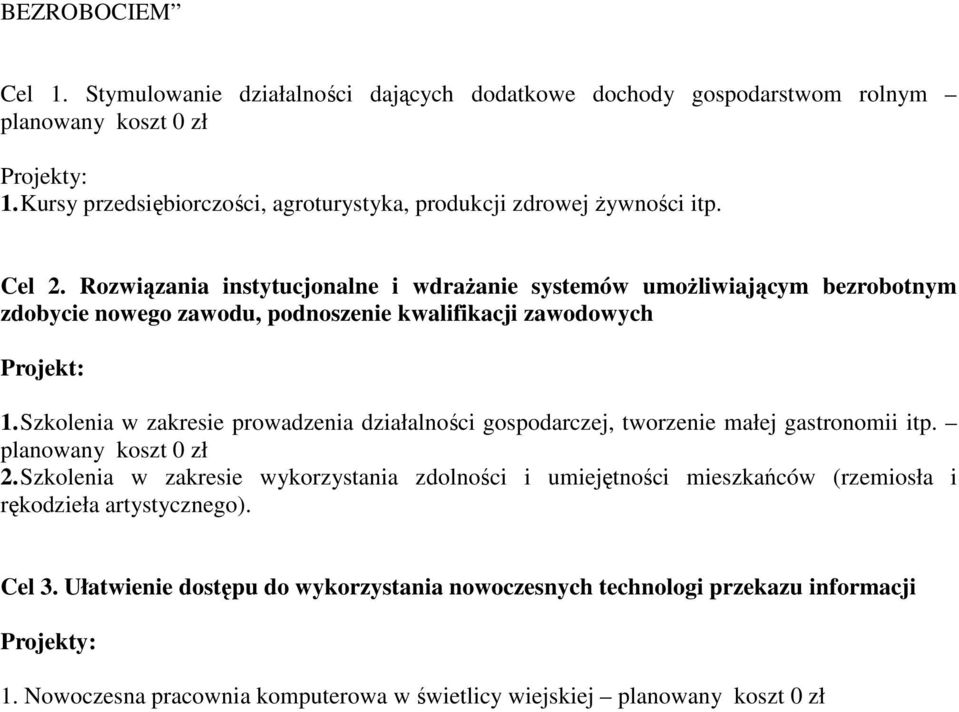 Rozwiązania instytucjonalne i wdraŝanie systemów umoŝliwiającym bezrobotnym zdobycie nowego zawodu, podnoszenie kwalifikacji zawodowych Projekt: 1.