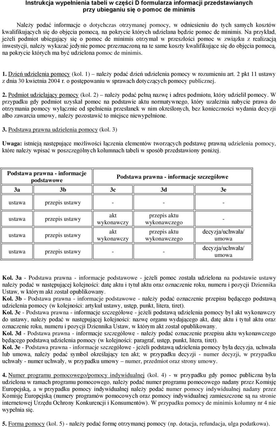 Na przykład, jeżeli podmiot ubiegający się o pomoc de minimis otrzymał w przeszłości pomoc w związku z realizacją inwestycji, należy wykazać jedy pomoc przeznaczoną na te same koszty kwalifikujące