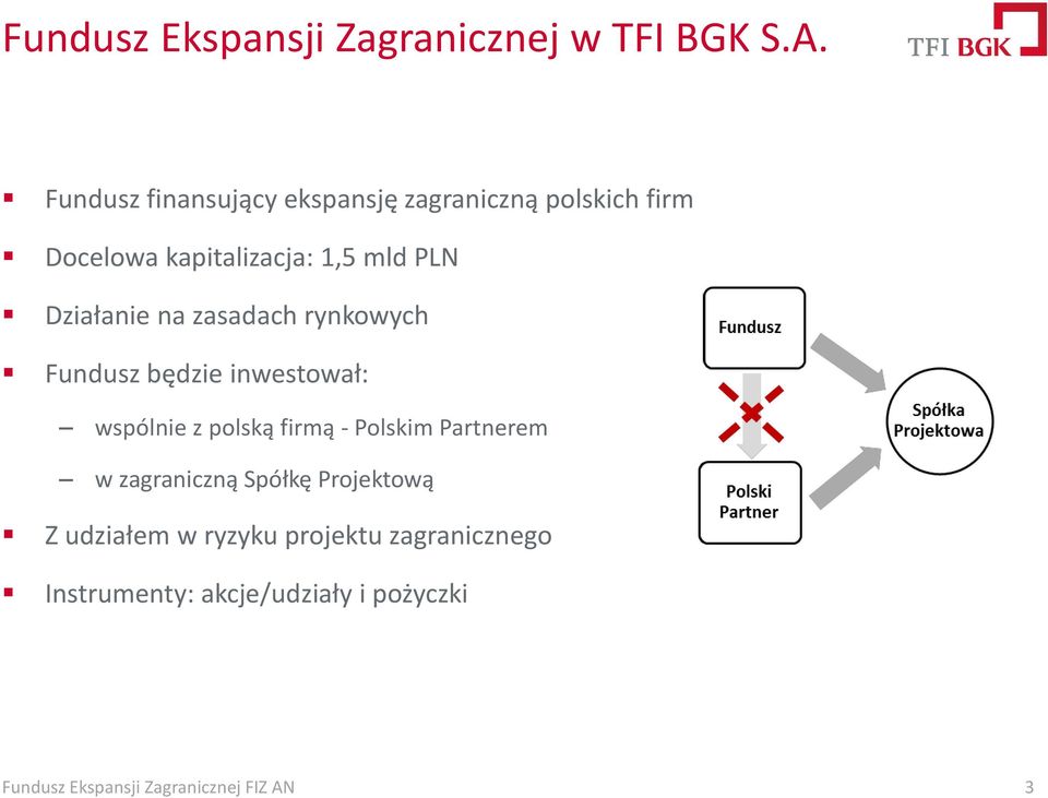 PLN Działanie na zasadach rynkowych Fundusz będzie inwestował: wspólnie z polską firmą -