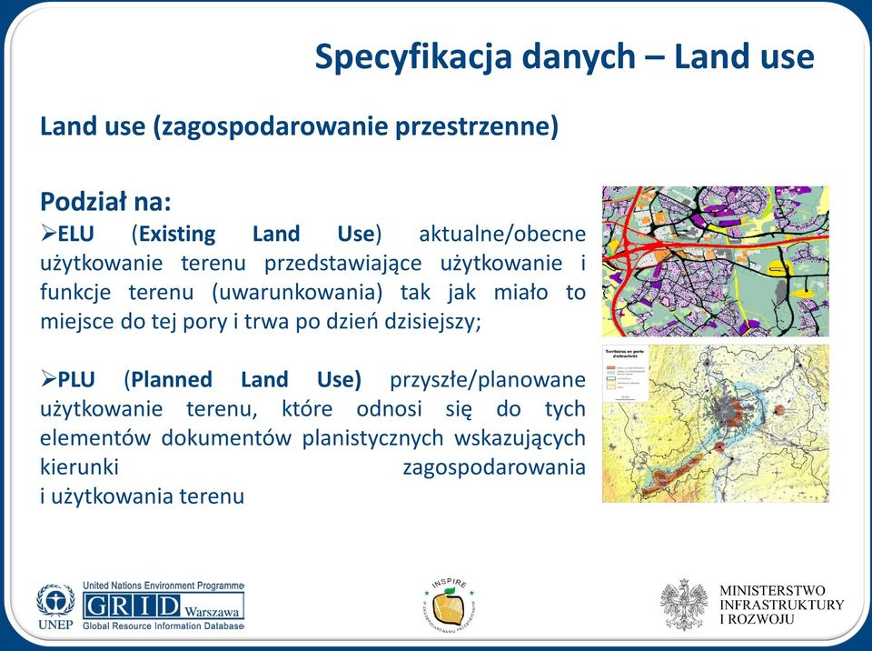 miejsce do tej pory i trwa po dzień dzisiejszy; PLU (Planned Land Use) przyszłe/planowane użytkowanie terenu,