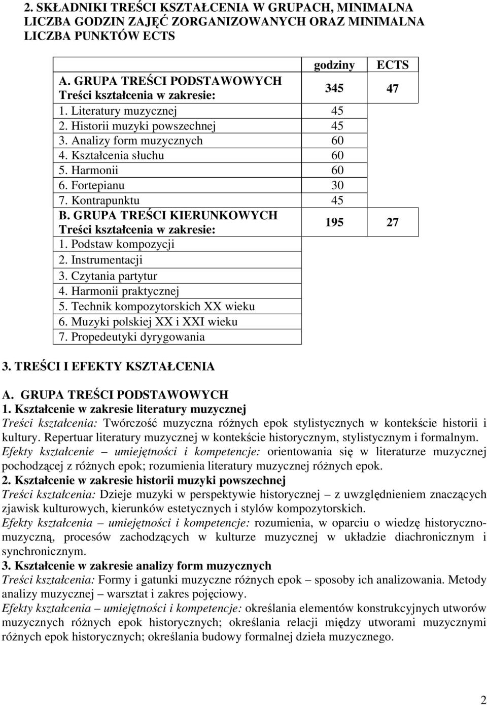 Technik kompozytorskich XX wieku 6. Muzyki polskiej XX i XXI wieku 7. Propedeutyki dyrygowania 3. TRECI I EFEKTY KSZTAŁCENIA 1.