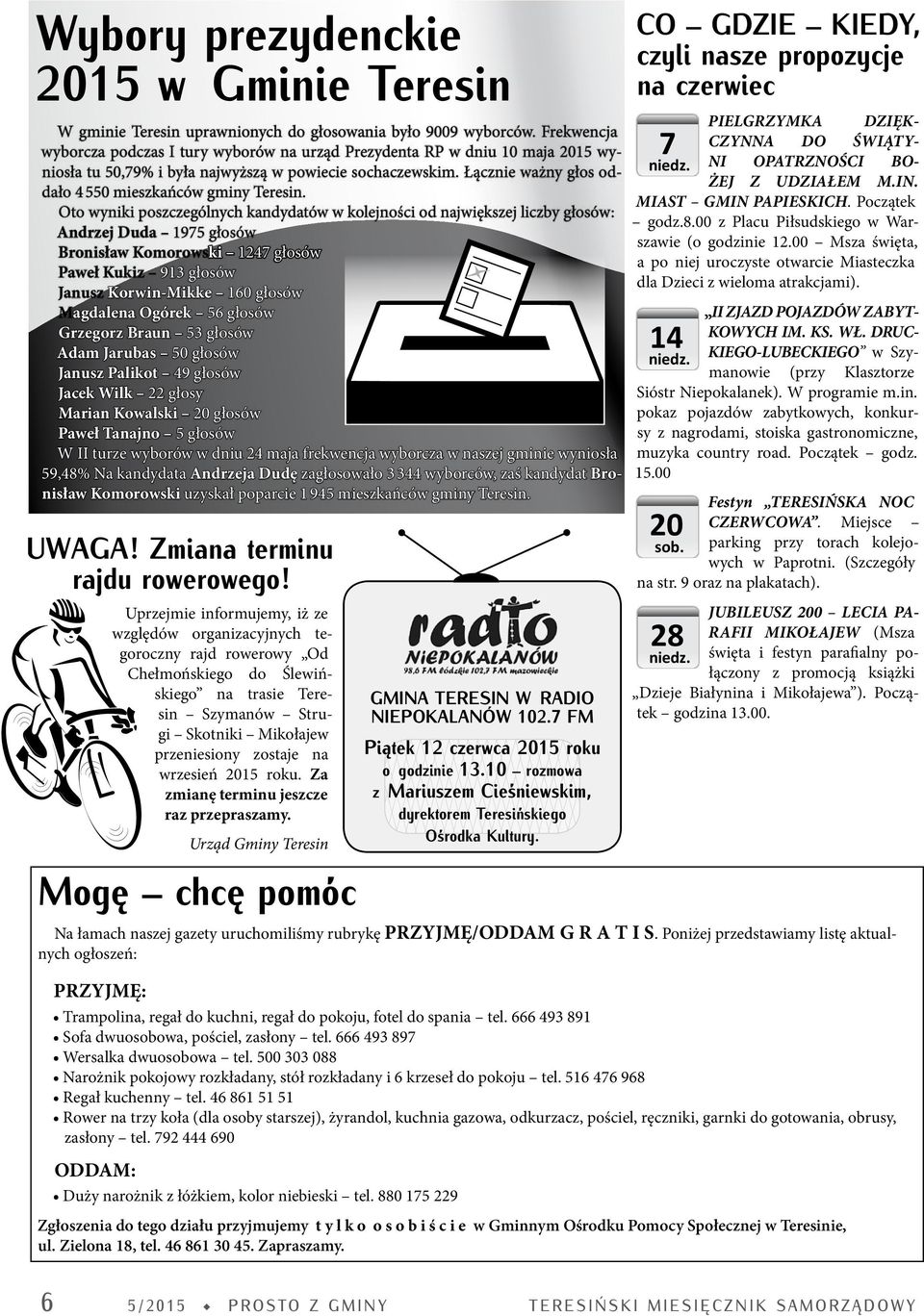 Łącznie ważny głos oddało 4 550 mieszkańców gminy Teresin.