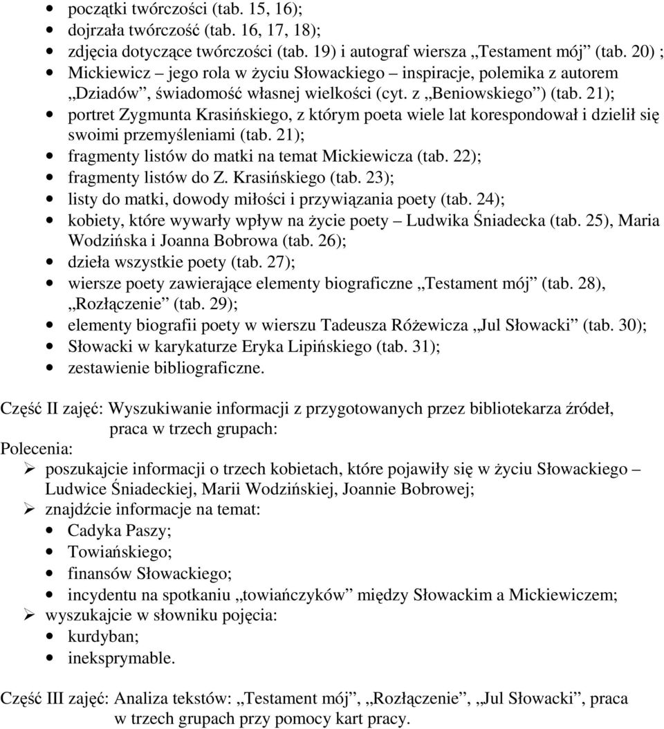 21); portret Zygmunta Krasińskiego, z którym poeta wiele lat korespondował i dzielił się swoimi przemyśleniami (tab. 21); fragmenty listów do matki na temat Mickiewicza (tab.