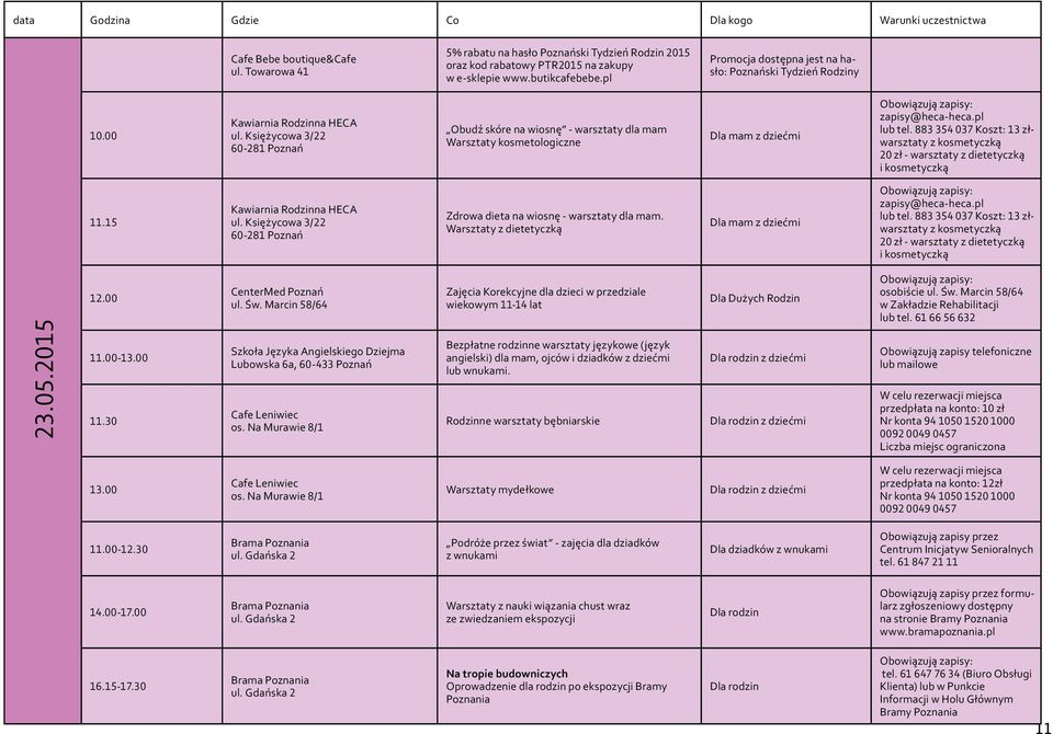 2015 12.00 11.00-13.00 11.30 CenterMed Poznań ul. Św. Marcin 58/64 Szkoła Języka Angielskiego Dziejma Lubowska 6a, 60-433 Poznań Cafe Leniwiec os.