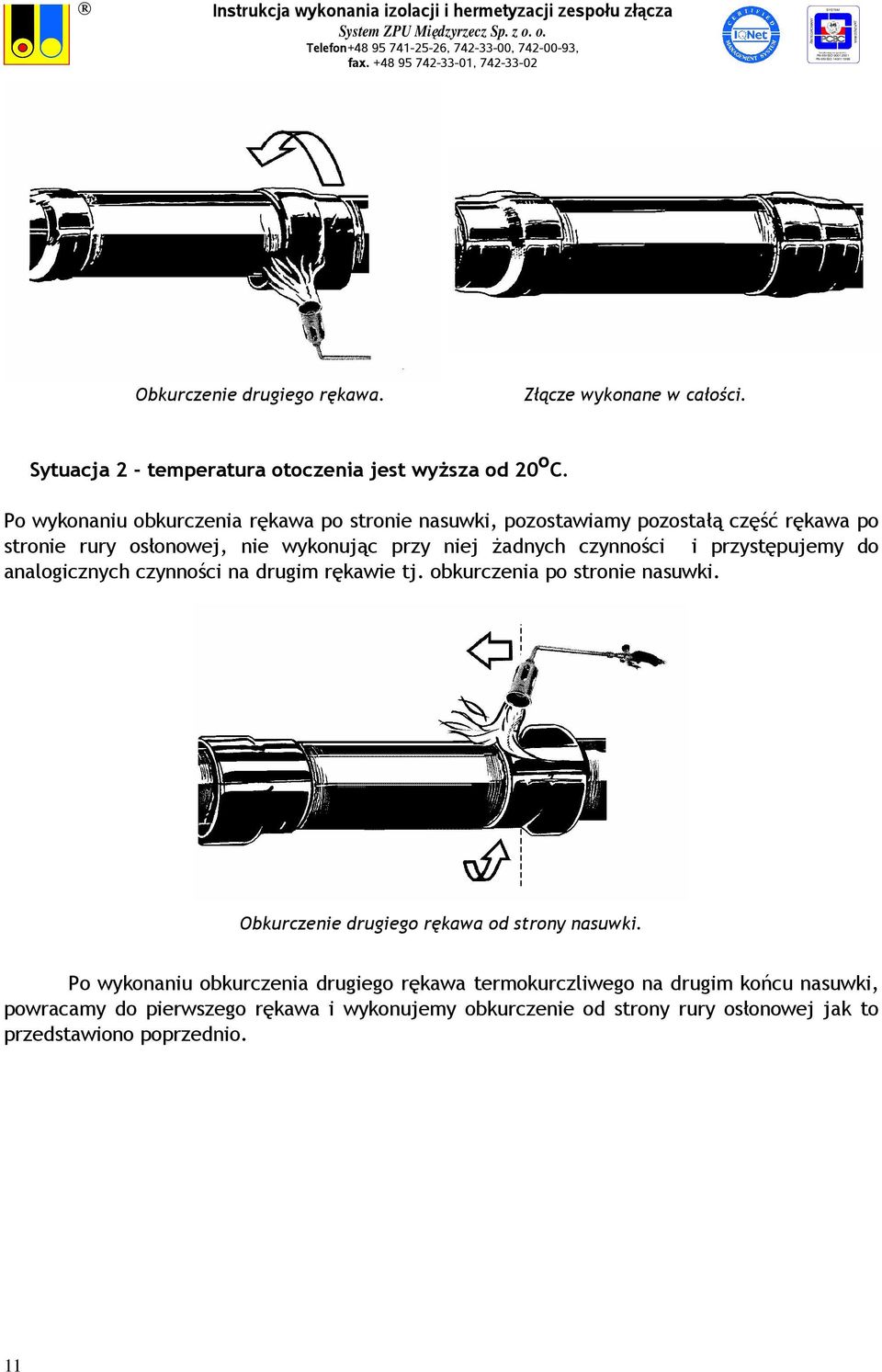 czynności i przystępujemy do analogicznych czynności na drugim rękawie tj. obkurczenia po stronie nasuwki. Obkurczenie drugiego rękawa od strony nasuwki.