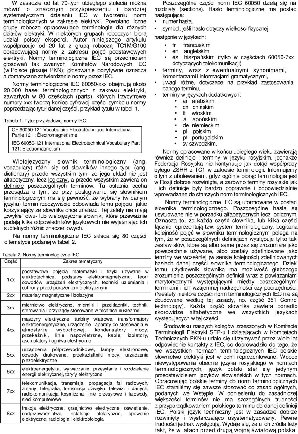 Autor niniejszego artykułu współpracuje od 20 lat z grupą roboczą TC1M/G100 opracowującą normy z zakresu pojęć podstawowych elektryki.