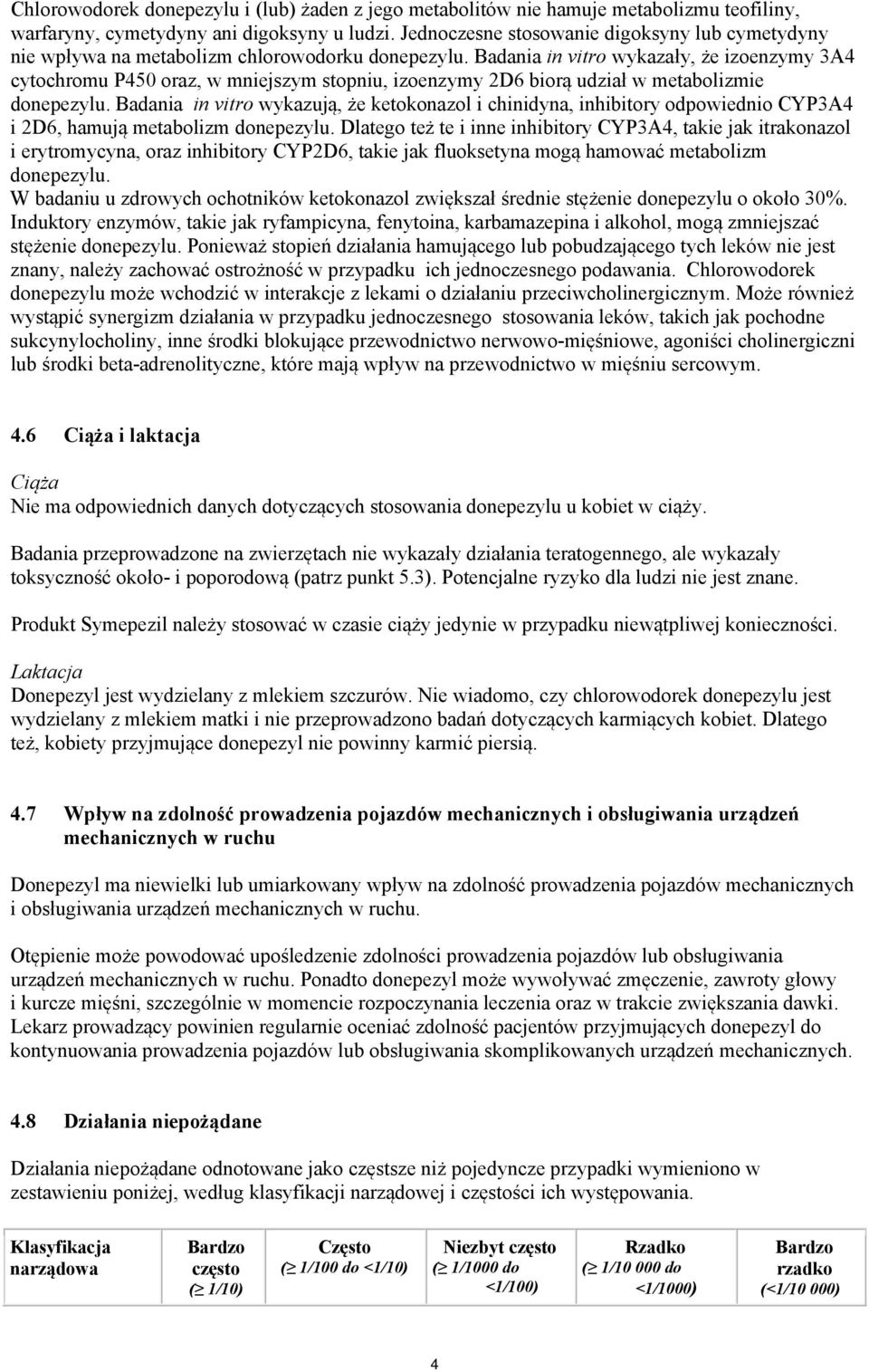 Badania in vitro wykazały, że izoenzymy 3A4 cytochromu P450 oraz, w mniejszym stopniu, izoenzymy 2D6 biorą udział w metabolizmie donepezylu.