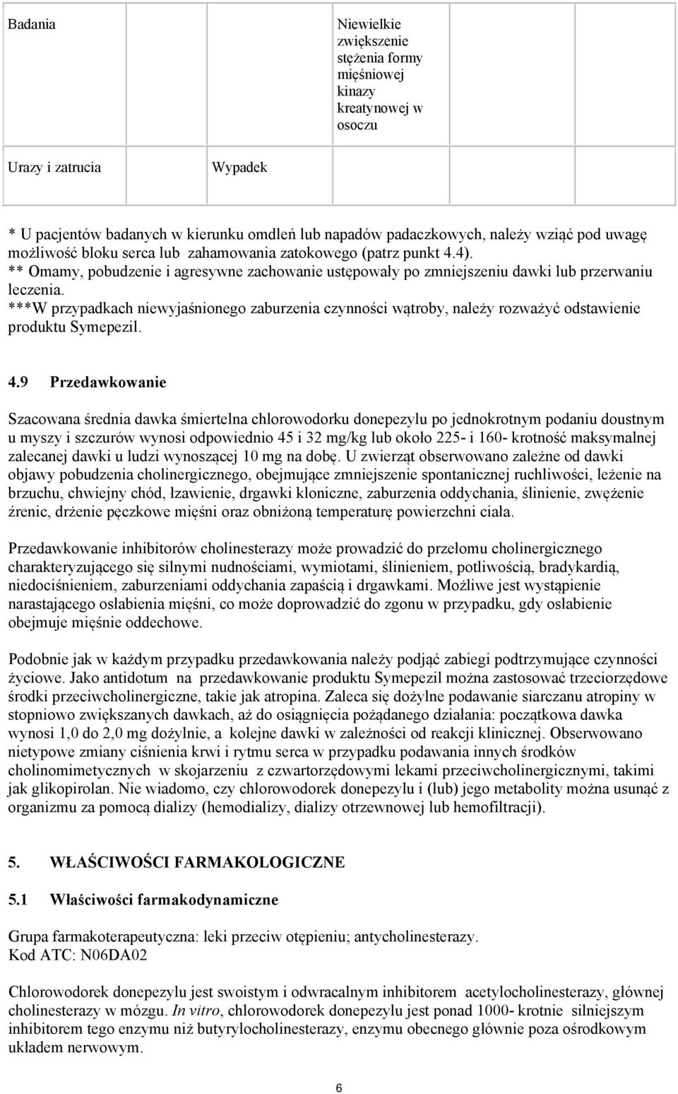 ***W przypadkach niewyjaśnionego zaburzenia czynności wątroby, należy rozważyć odstawienie produktu Symepezil. 4.