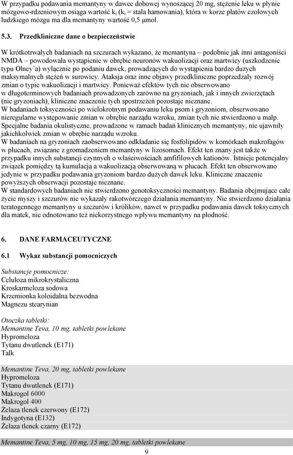 Przedkliniczne dane o bezpieczeństwie W krótkotrwałych badaniach na szczurach wykazano, że memantyna podobnie jak inni antagoniści NMDA powodowała wystąpienie w obrębie neuronów wakuolizacji oraz