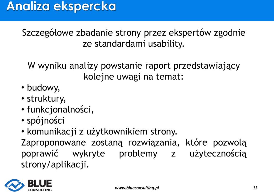 W wyniku analizy powstanie raport przedstawiający kolejne uwagi na temat: budowy,