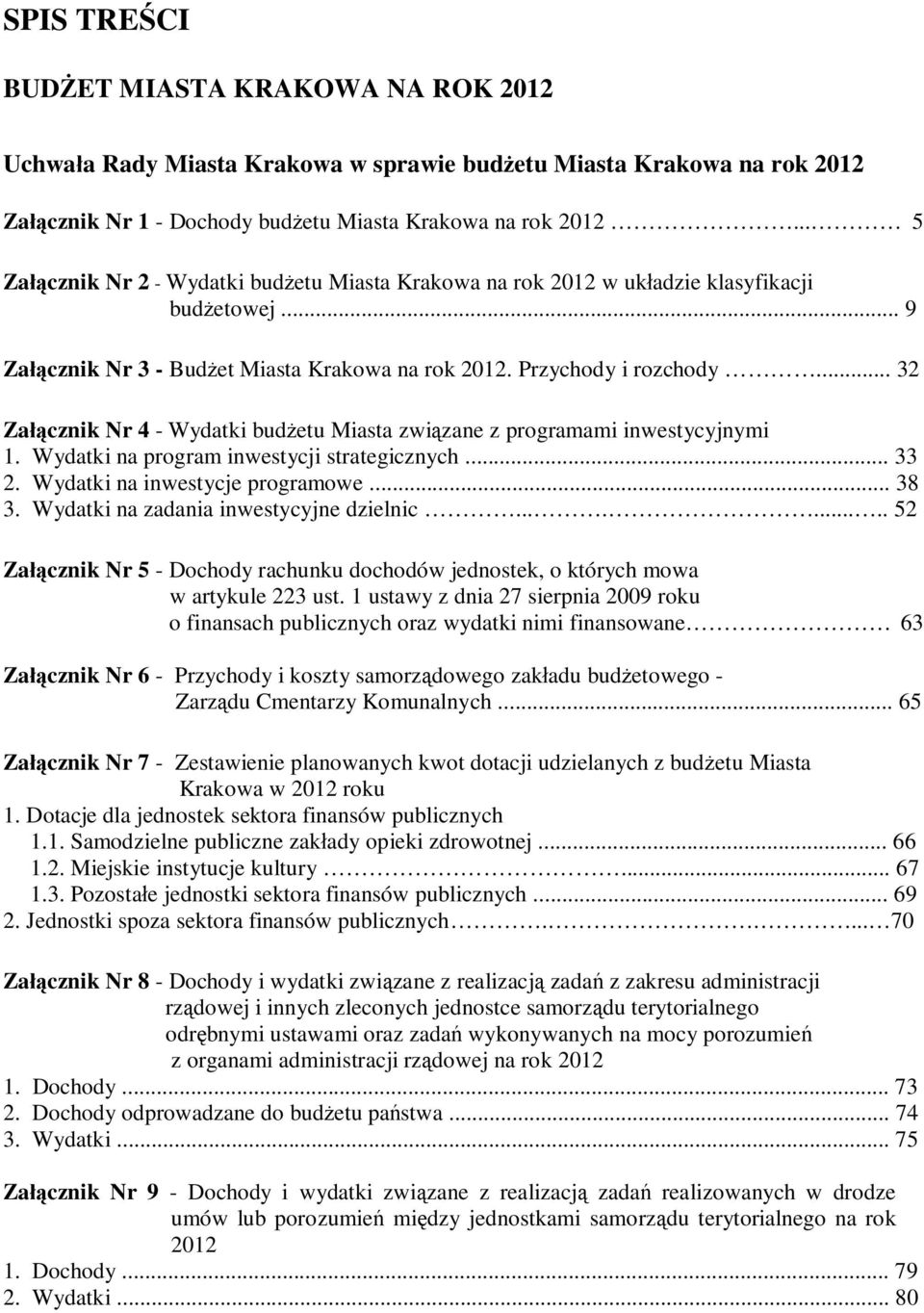 .. 32 Załącznik Nr 4 - Wydatki budżetu Miasta związane z programami inwestycyjnymi 1. Wydatki na program inwestycji strategicznych... 33 2. Wydatki na inwestycje programowe... 38 3.