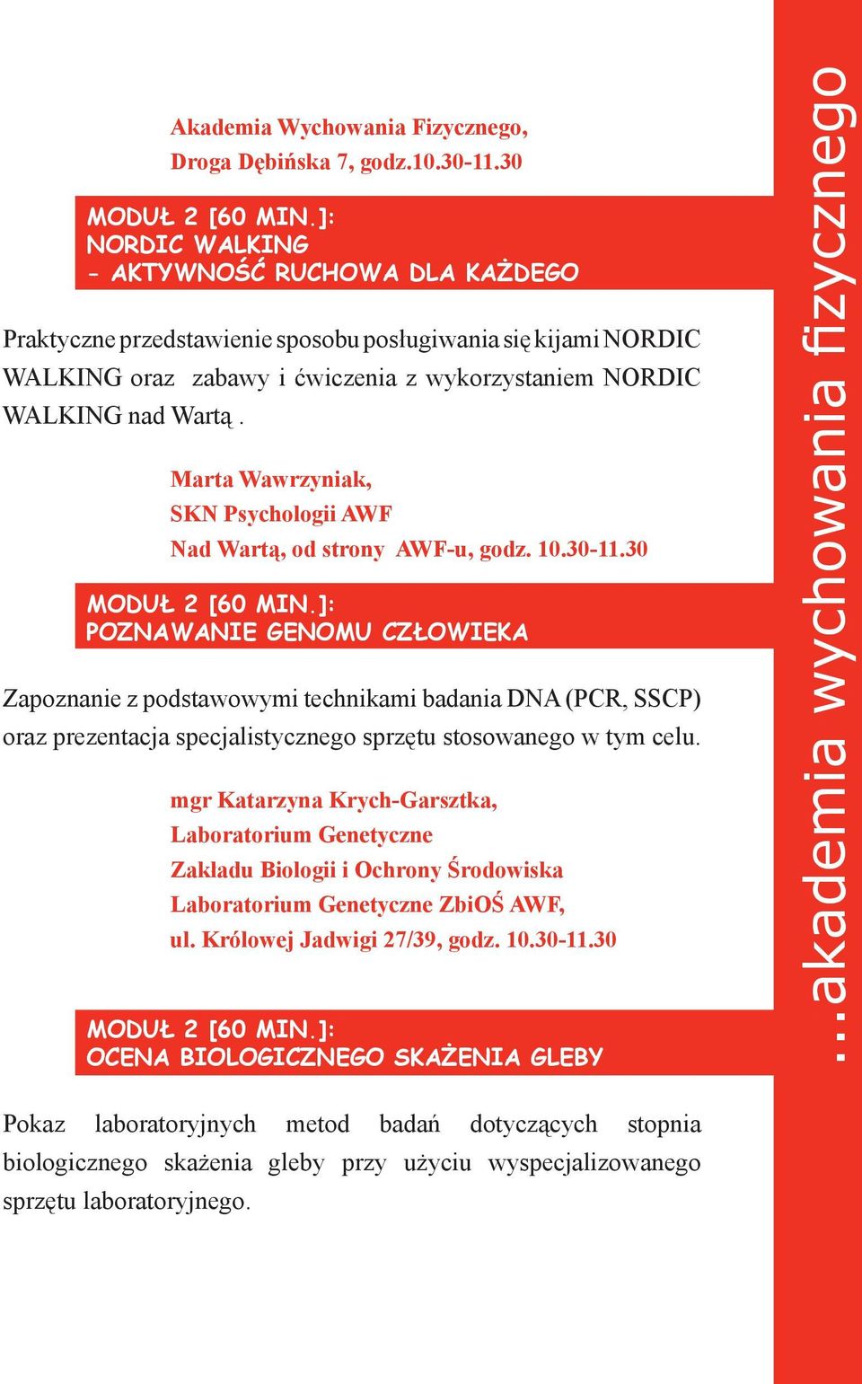 Marta Wawrzyniak, SKN Psychologii AWF Nad Wartą, od strony AWF-u, godz. 10.30-11.