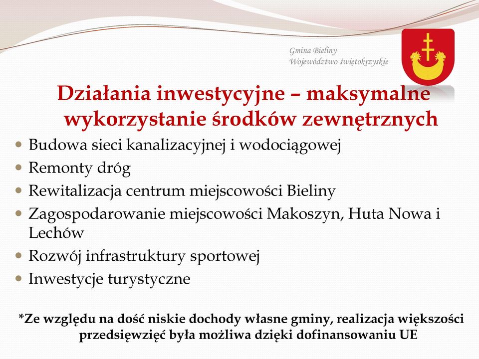 Makoszyn, Huta Nowa i Lechów Rozwój infrastruktury sportowej Inwestycje turystyczne *Ze względu na