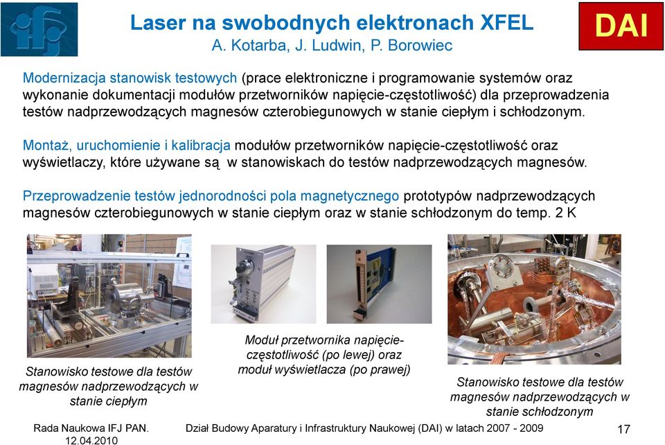 nadprzewodzących magnesów czterobiegunowych w stanie ciepłym i schłodzonym.