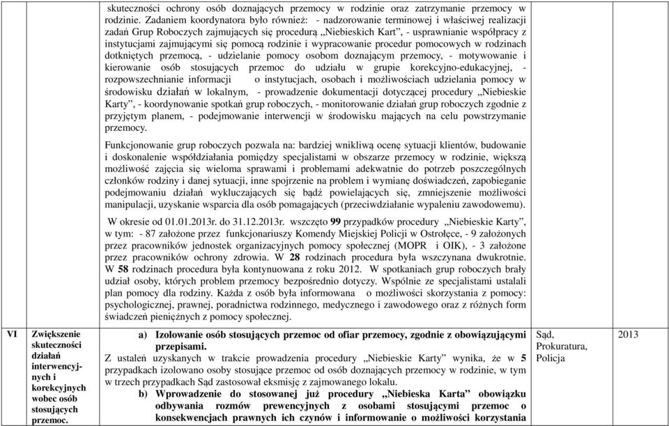 zajmującymi się pomocą rodzinie i wypracowanie procedur pomocowych w rodzinach dotkniętych przemocą, - udzielanie pomocy osobom doznającym przemocy, - motywowanie i kierowanie osób stosujących