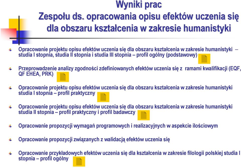 studia II stopnia i studia III stopnia profil ogólny (podstawowy) Przeprowadzenie analizy zgodności zdefiniowanych efektów uczenia się z ramami kwalifikacji (EQF, QF EHEA, PRK) Opracowanie projektu