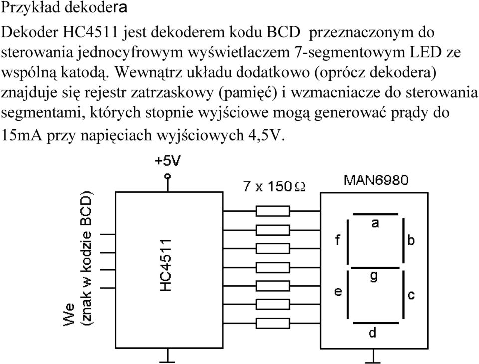 Wewnątrz układu dodatkowo (oprócz dekodera) znajduje się rejestr zatrzaskowy (pamięć) i