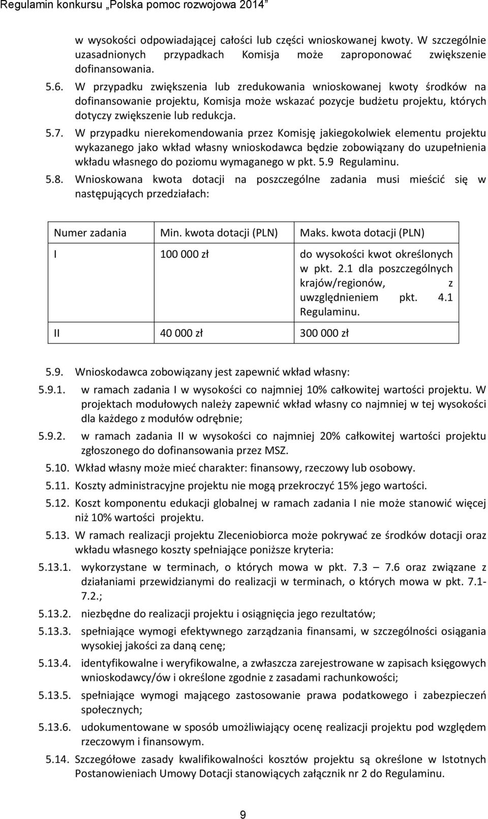 W przypadku nierekomendowania przez Komisję jakiegokolwiek elementu projektu wykazanego jako wkład własny wnioskodawca będzie zobowiązany do uzupełnienia wkładu własnego do poziomu wymaganego w pkt.