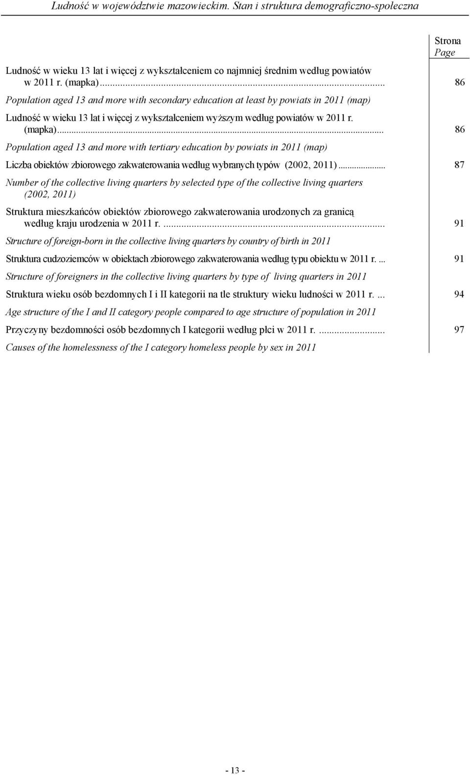 .. 86 Population aged 13 and more with tertiary education by powiats in 2011 (map) Liczba obiektów zbiorowego zakwaterowania według wybranych typów (2002, 2011).