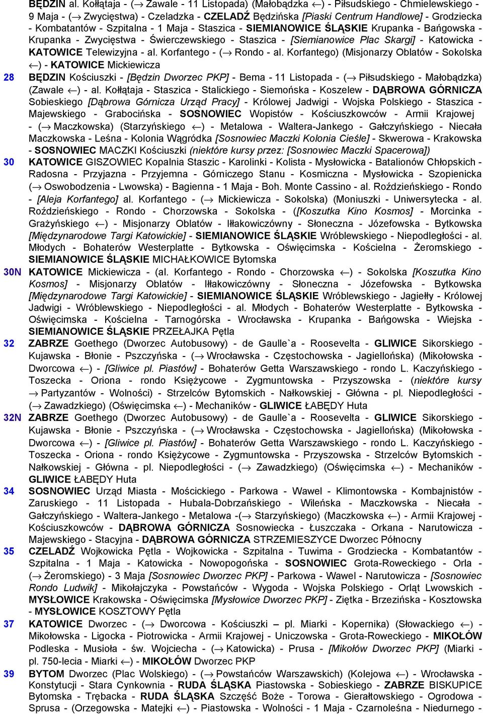 Szpitalna - 1 Maja - Staszica - SIEMIANOWICE ŚLĄSKIE Krupanka - Bańgowska - Krupanka - Zwycięstwa - Świerczewskiego - Staszica - [Siemianowice Plac Skargi] - Katowicka - KATOWICE Telewizyjna - al.