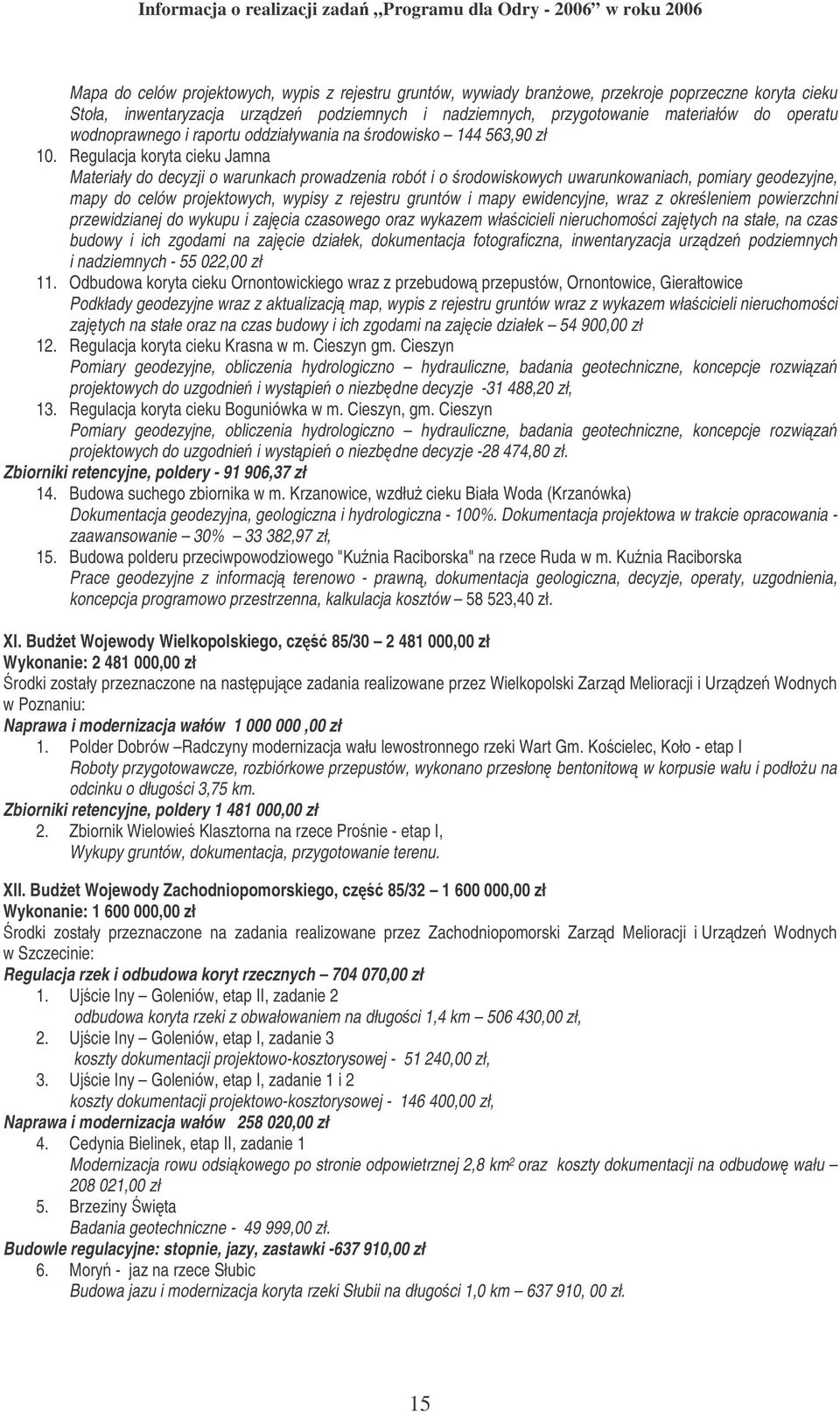 Regulacja koryta cieku Jamna Materiały do decyzji o warunkach prowadzenia robót i o rodowiskowych uwarunkowaniach, pomiary geodezyjne, mapy do celów projektowych, wypisy z rejestru gruntów i mapy