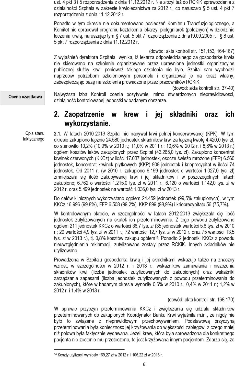 Ponadto w tym okresie nie dokumentowano posiedzeń Komitetu Transfuzjologicznego, a Komitet nie opracował programu kształcenia lekarzy, pielęgniarek (położnych) w dziedzinie leczenia krwią, naruszając