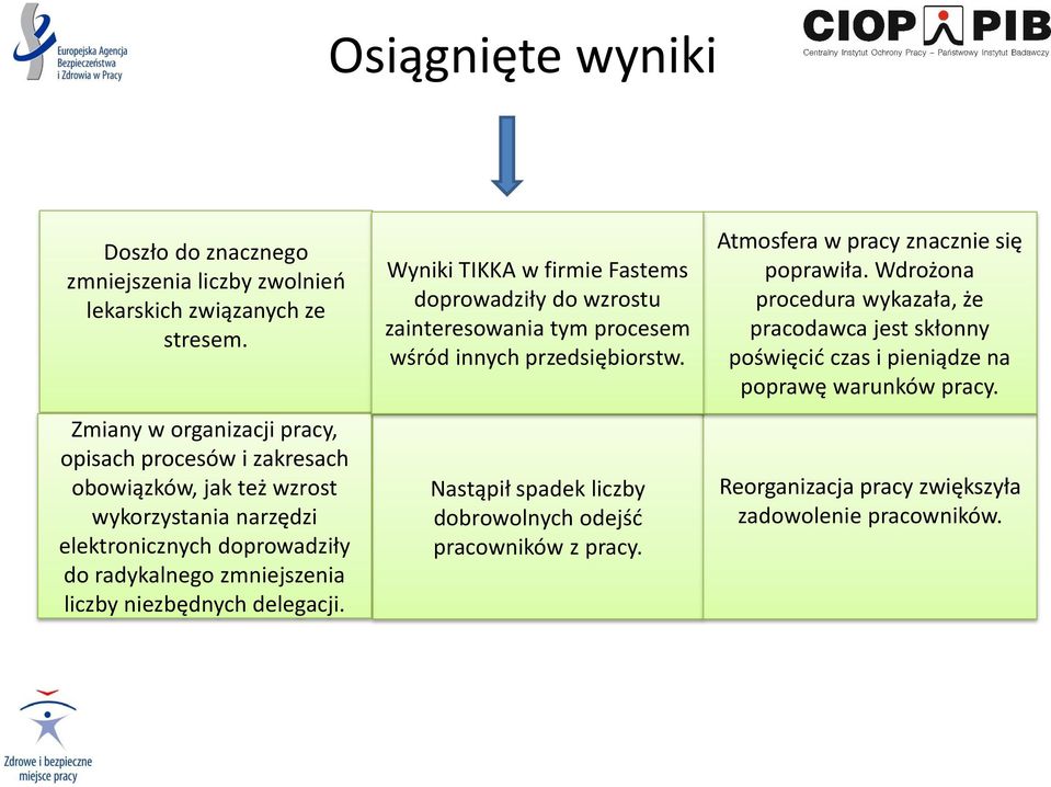 liczby niezbędnych delegacji. Wyniki TIKKA w firmie Fastems doprowadziły do wzrostu zainteresowania tym procesem wśród innych przedsiębiorstw.