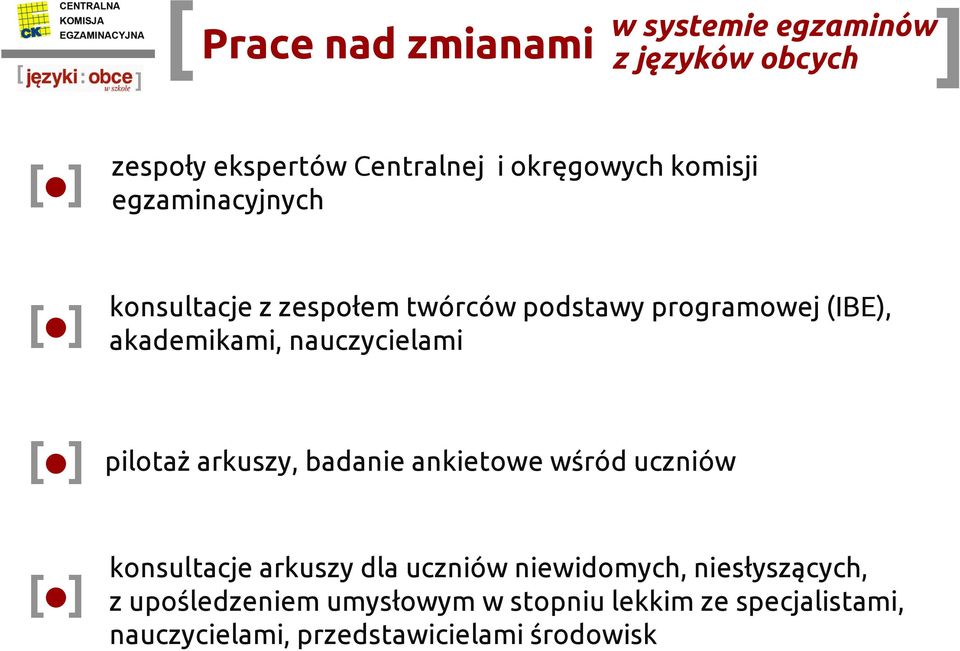 pilotaż arkuszy, badanie ankietowe wśród uczniów konsultacje arkuszy dla uczniów niewidomych,