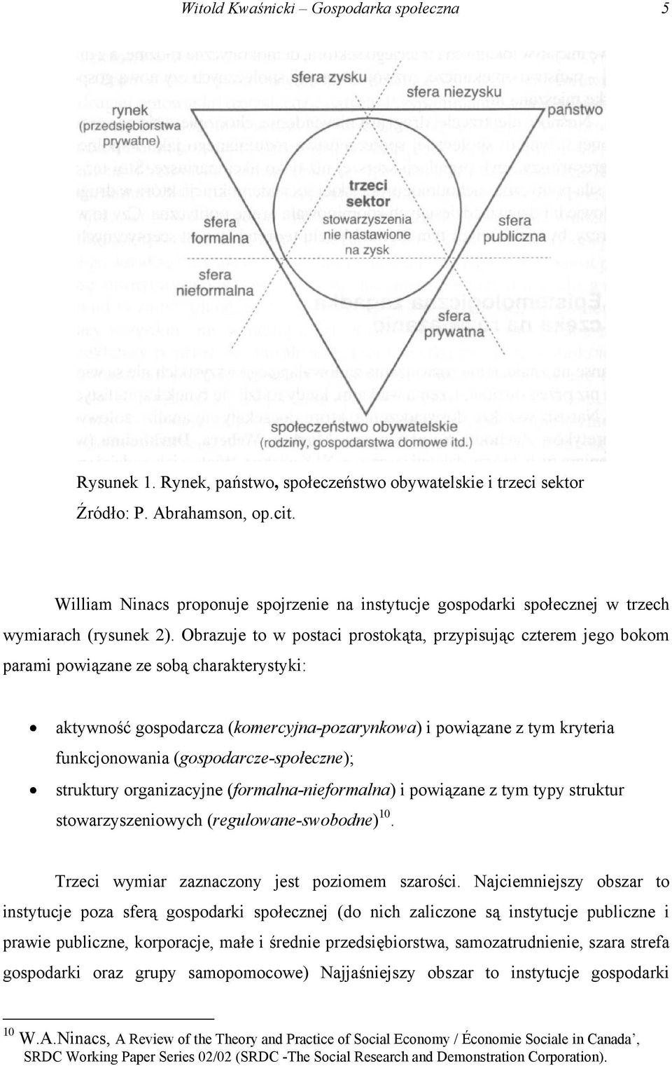 Obrazuje to w postaci prostokąta, przypisując czterem jego bokom parami powiązane ze sobą charakterystyki: aktywność gospodarcza (komercyjna-pozarynkowa) i powiązane z tym kryteria funkcjonowania