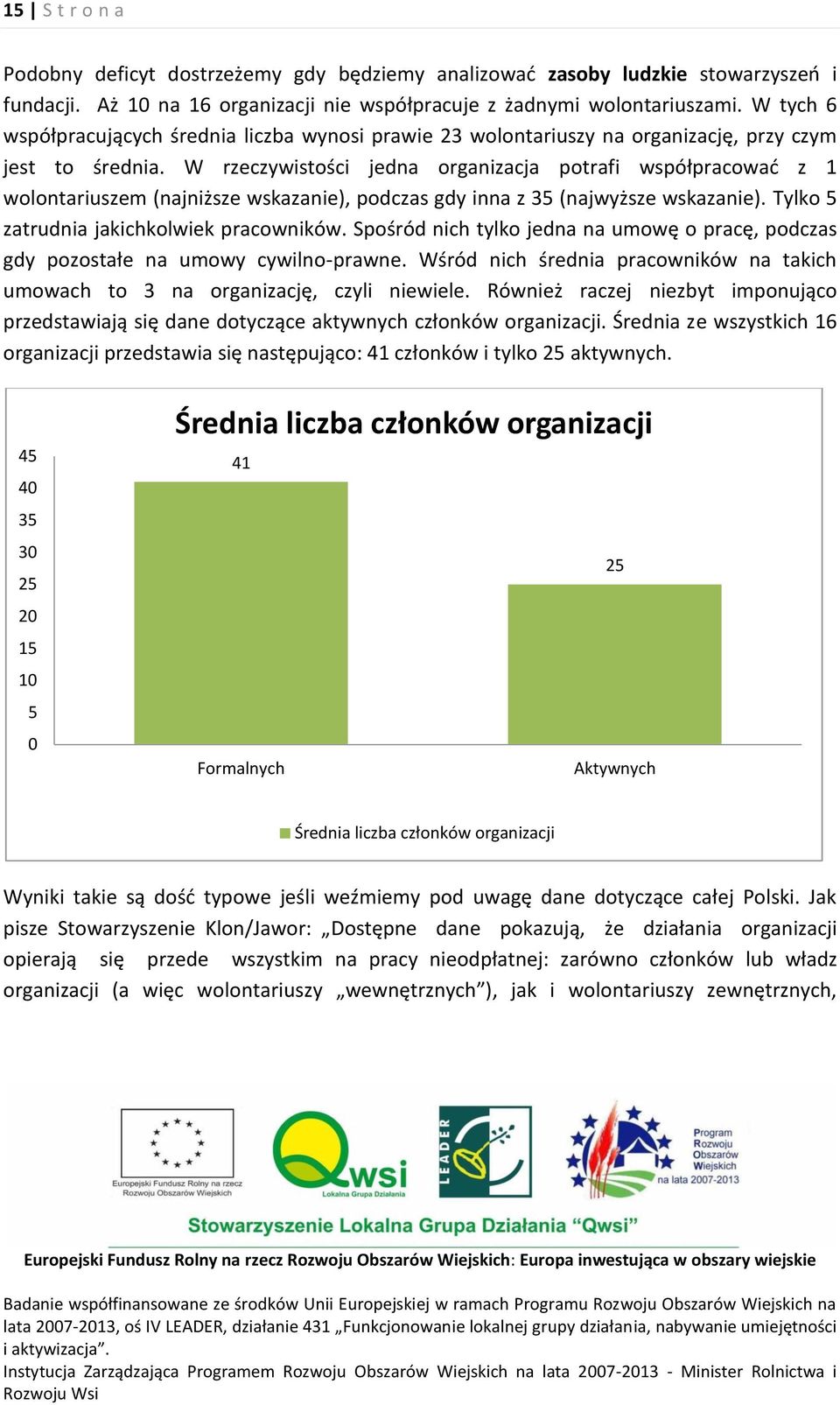 W rzeczywistości jedna organizacja potrafi współpracować z 1 wolontariuszem (najniższe wskazanie), podczas gdy inna z 35 (najwyższe wskazanie). Tylko 5 zatrudnia jakichkolwiek pracowników.