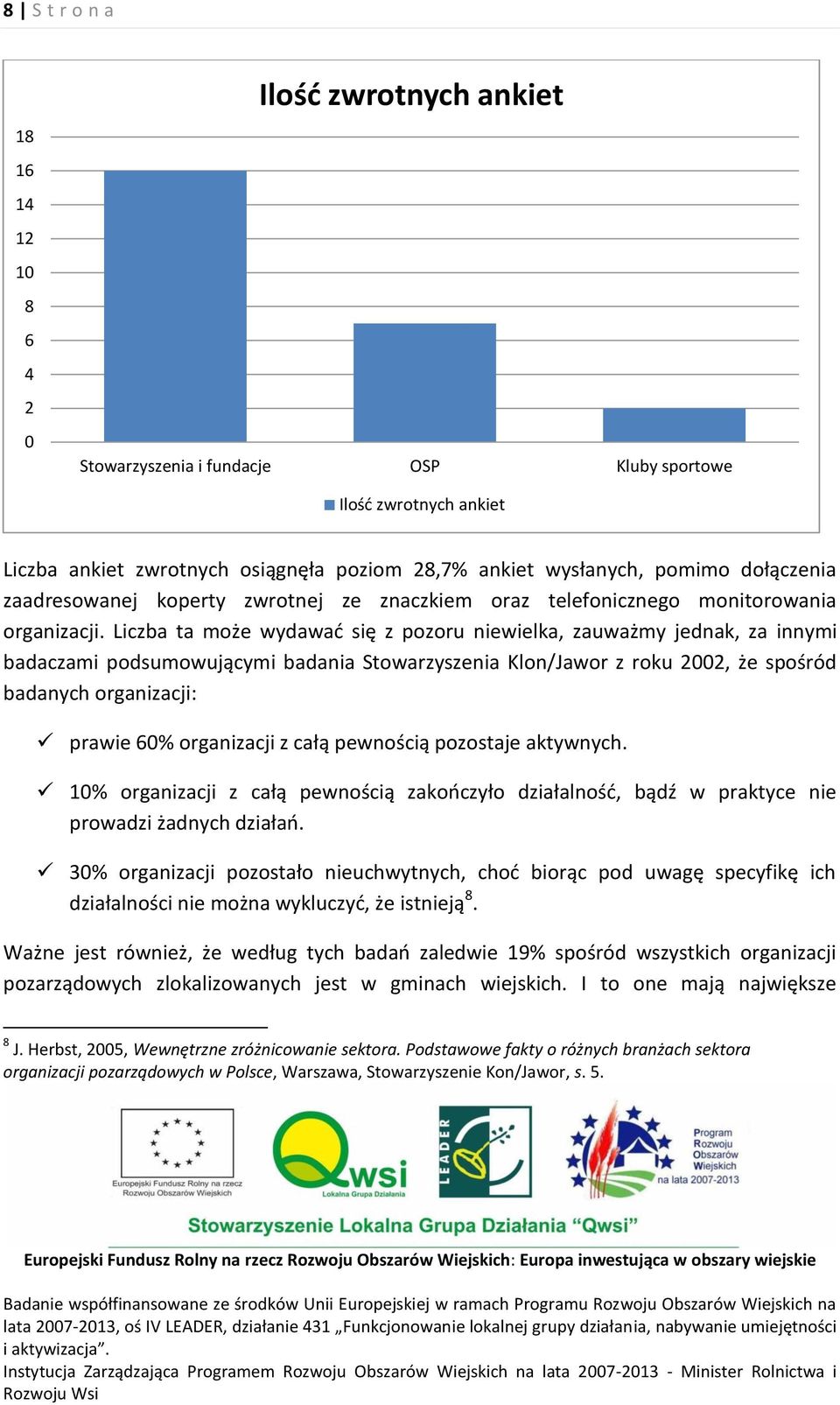 Liczba ta może wydawać się z pozoru niewielka, zauważmy jednak, za innymi badaczami podsumowującymi badania Stowarzyszenia Klon/Jawor z roku 2002, że spośród badanych organizacji: prawie 60%