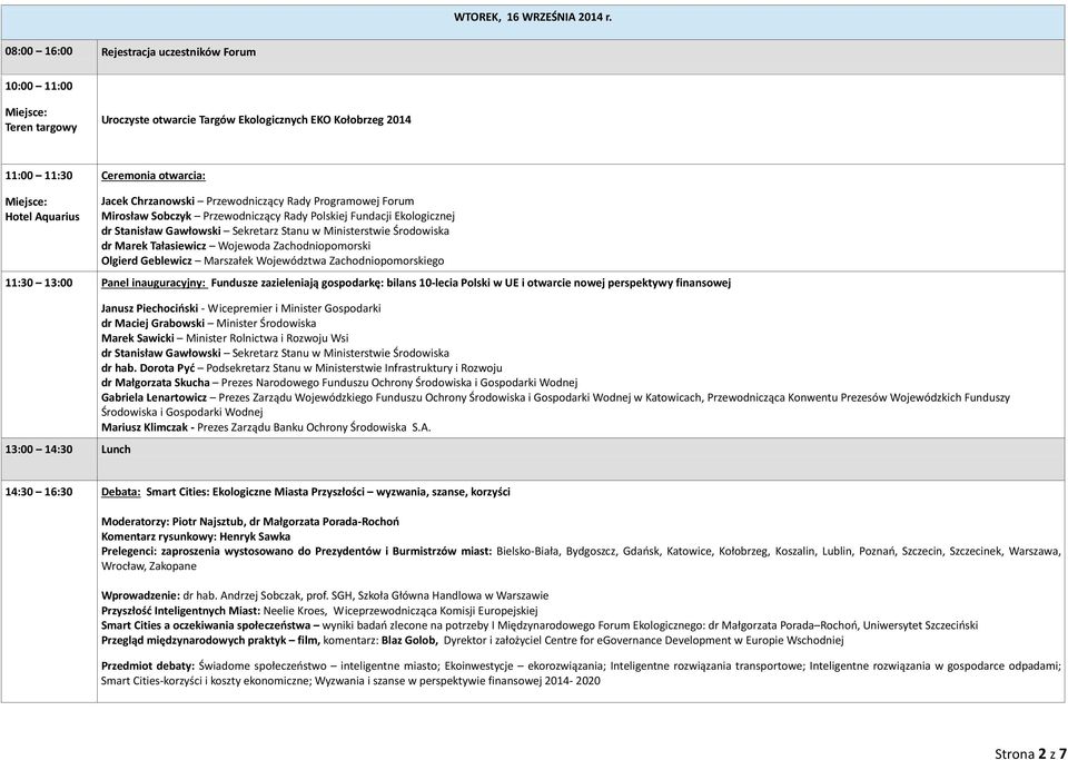 Chrzanowski Przewodniczący Rady Programowej Forum Mirosław Sobczyk Przewodniczący Rady Polskiej Fundacji Ekologicznej dr Stanisław Gawłowski Sekretarz Stanu w Ministerstwie Środowiska dr Marek