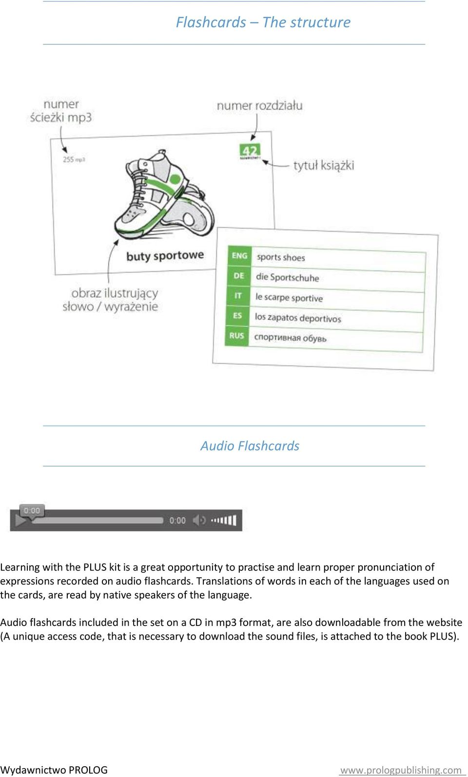 Translations of words in each of the languages used on the cards, are read by native speakers of the language.