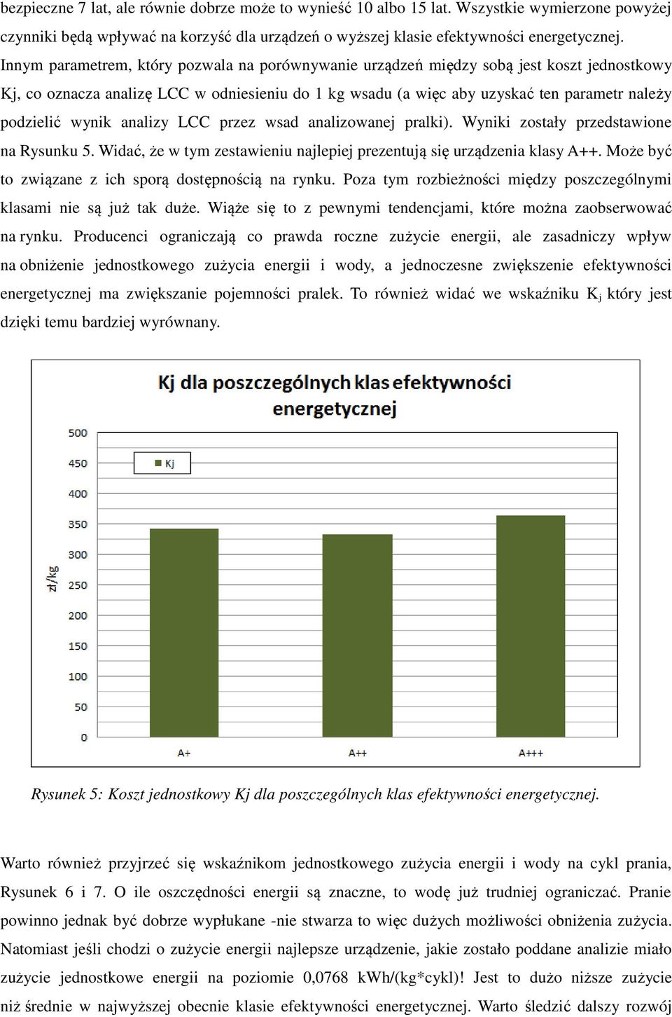 wynik analizy LCC przez wsad analizowanej pralki). Wyniki zostały przedstawione na Rysunku 5. Widać, że w tym zestawieniu najlepiej prezentują się urządzenia klasy A++.