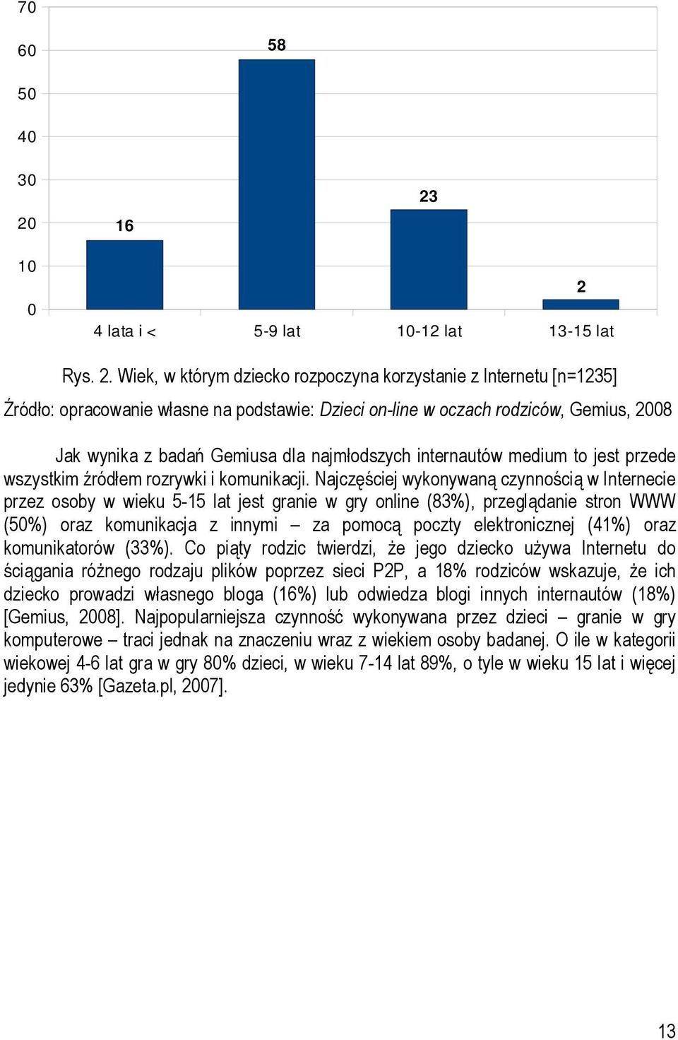 rodziców, Gemius, 2008 Jak wynika z badań Gemiusa dla najmłodszych internautów medium to jest przede wszystkim źródłem rozrywki i komunikacji.