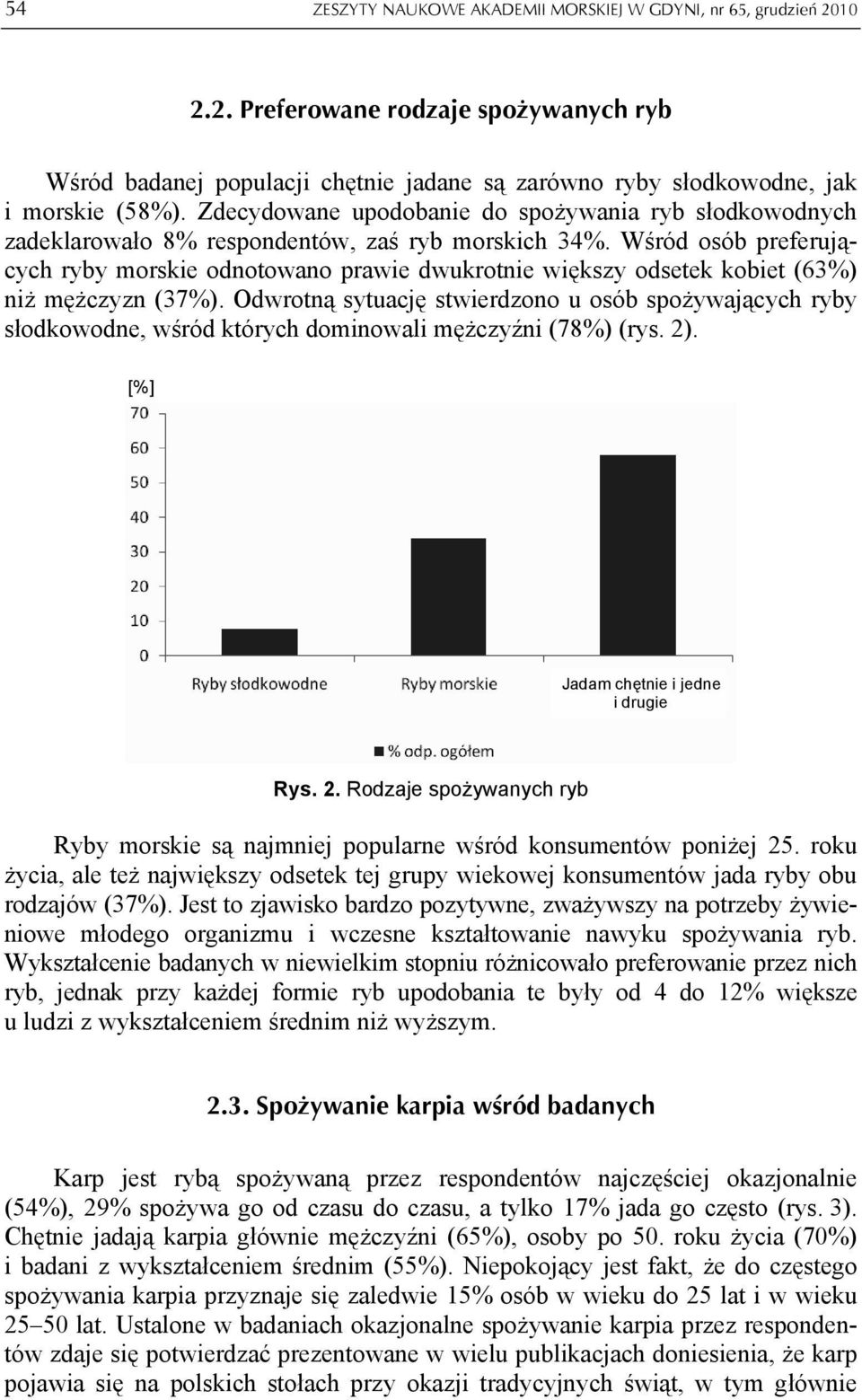 Wśród osób preferujących ryby morskie odnotowano prawie dwukrotnie większy odsetek kobiet (63%) niż mężczyzn (37%).