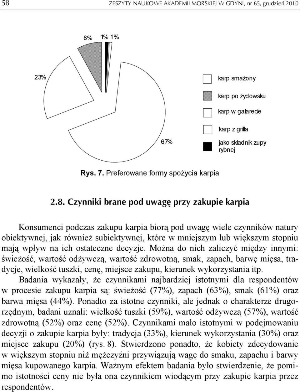 Czynniki brane pod uwagę przy zakupie karpia Konsumenci podczas zakupu karpia biorą pod uwagę wiele czynników natury obiektywnej, jak również subiektywnej, które w mniejszym lub większym stopniu mają