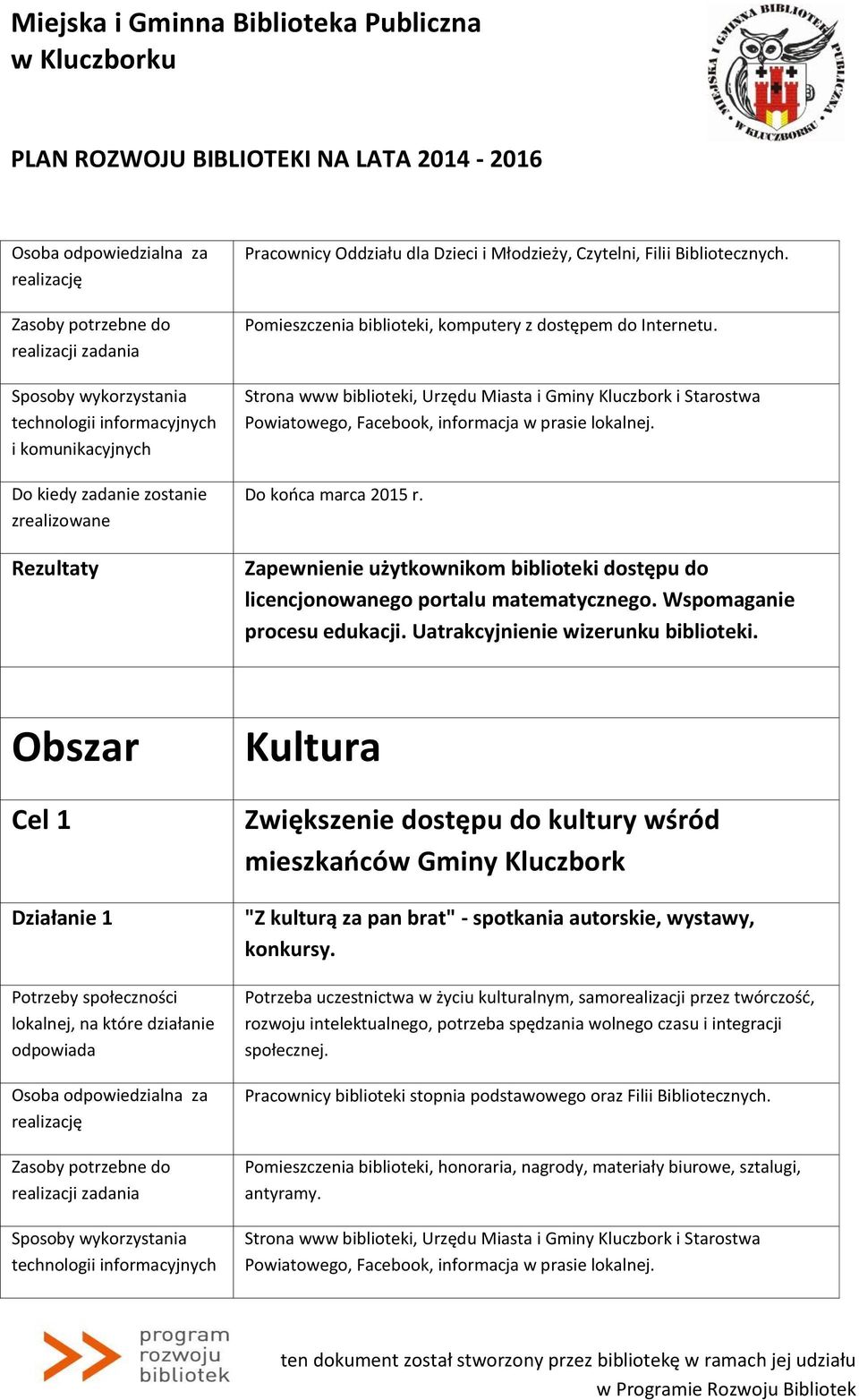 Zapewnienie użytkownikom biblioteki dostępu do licencjonowanego portalu matematycznego. Wspomaganie procesu edukacji. Uatrakcyjnienie wizerunku biblioteki.