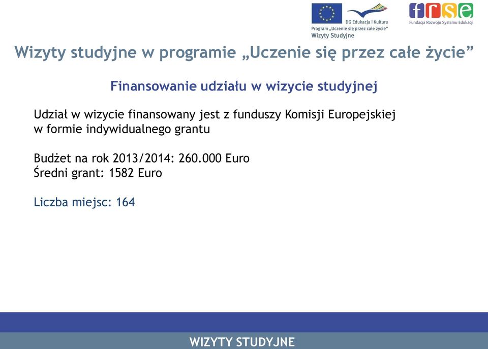 indywidualnego grantu Budżet na rok 2013/2014: 260.