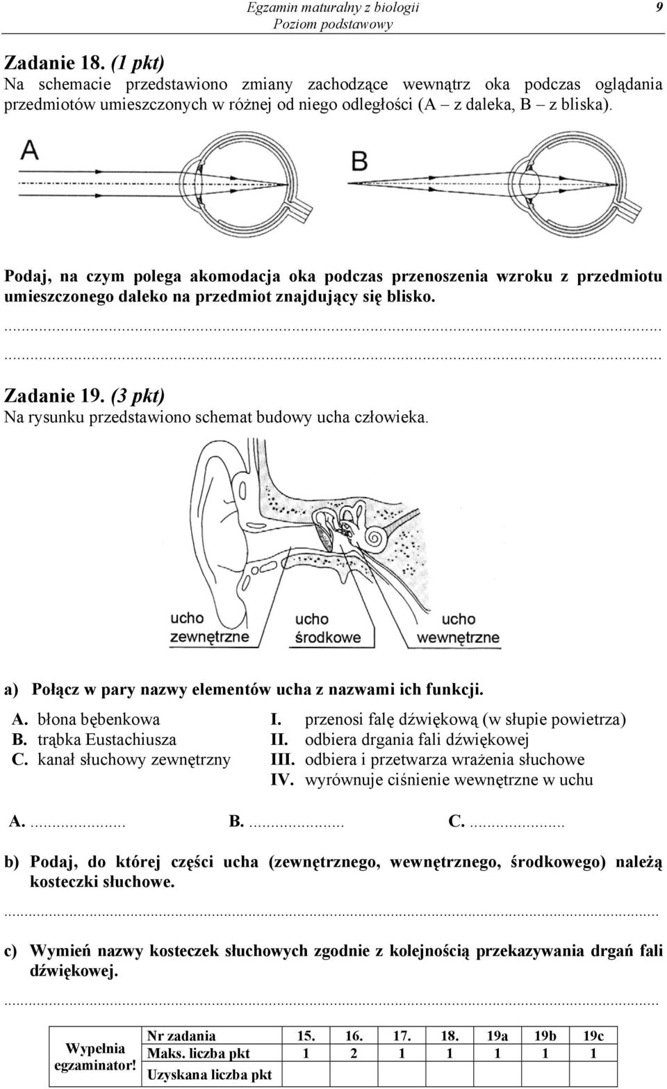 Podaj, na czym polega akomodacja oka podczas przenoszenia wzroku z przedmiotu umieszczonego daleko na przedmiot znajdujący się blisko. Zadanie 19.