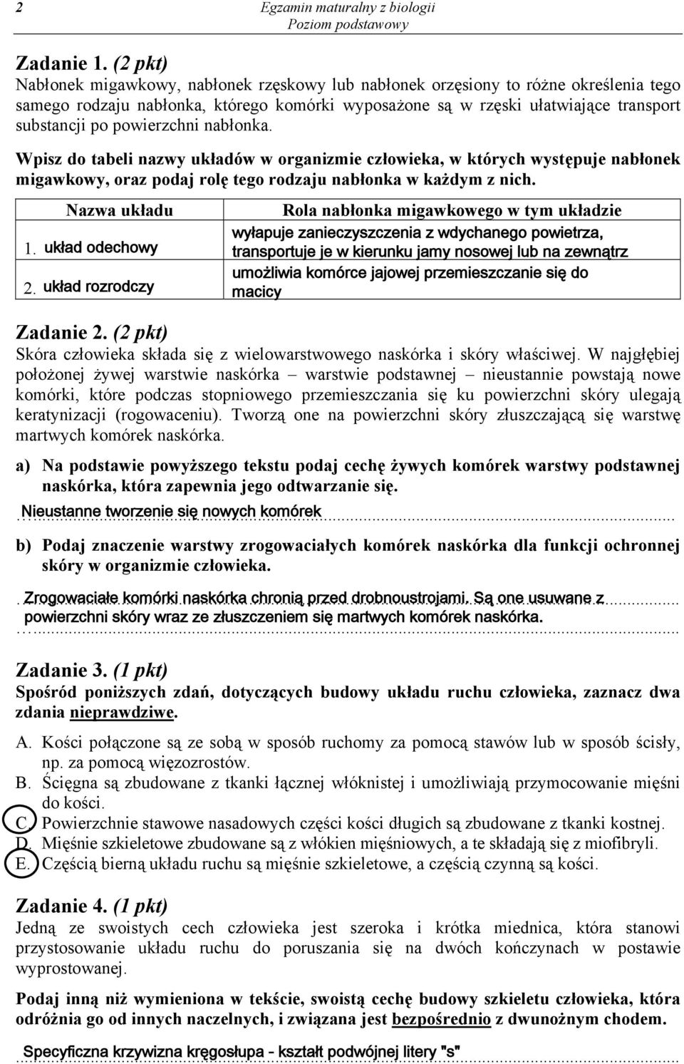 powierzchni nabłonka. Wpisz do tabeli nazwy układów w organizmie człowieka, w których występuje nabłonek migawkowy, oraz podaj rolę tego rodzaju nabłonka w każdym z nich. 1.