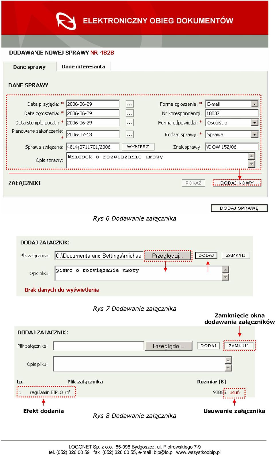 dodawania załączników Efekt dodania