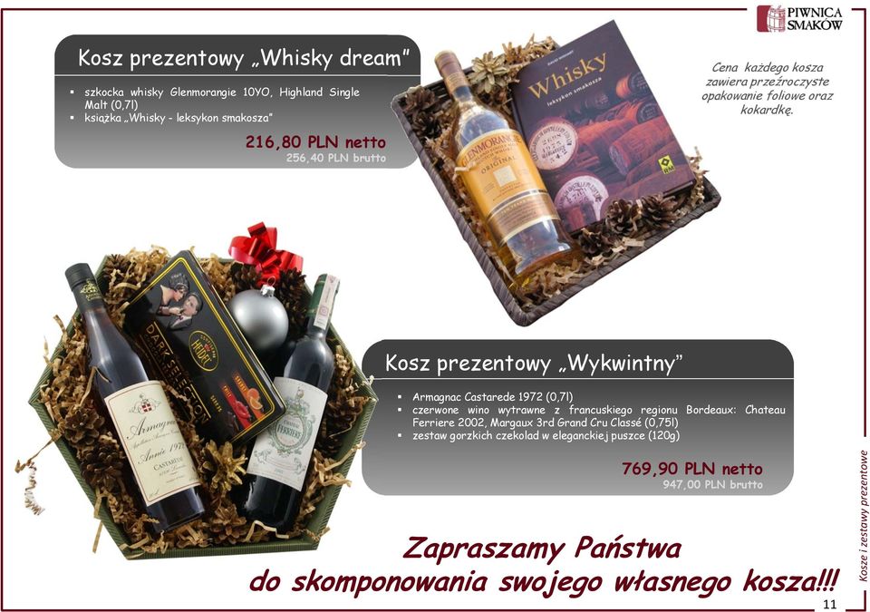 Kosz prezentowy Wykwintny Armagnac Castarede 1972 (0,7l) czerwone wino wytrawne z francuskiego regionu Bordeaux: Chateau Ferriere 2002, Margaux