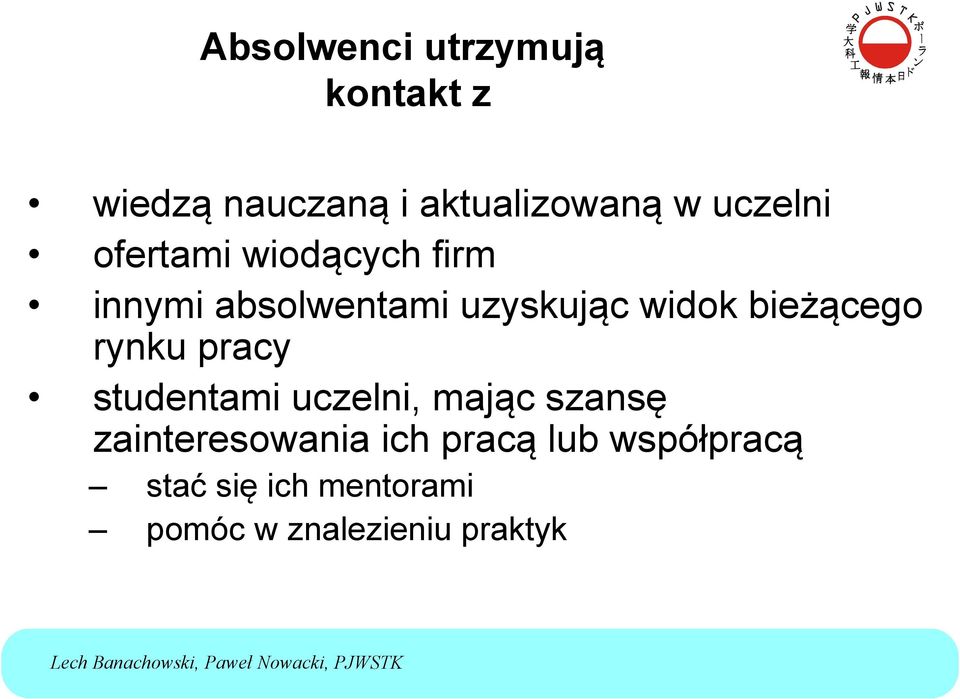 bieżącego rynku pracy studentami uczelni, mając szansę